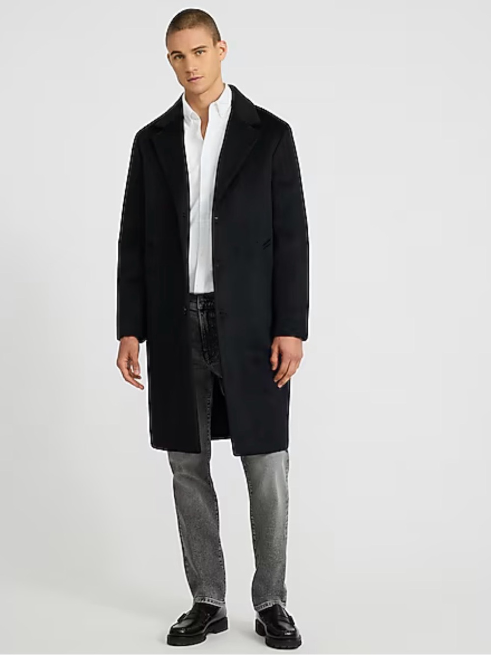 EXPRESS WATER RESISTANT Men's Classic Black Wool Overcoat - Tailored Formal Coat
